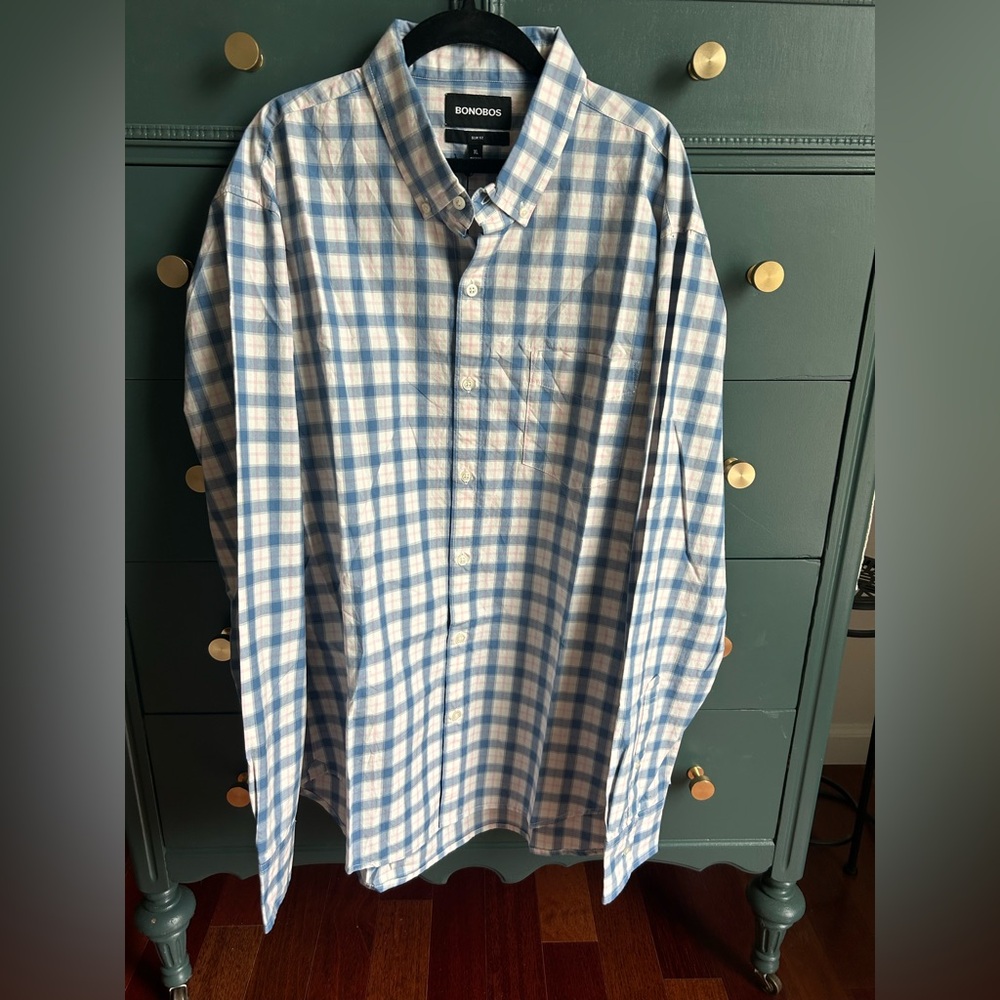 Bonobos Blue and White Plaid Men's Shirt